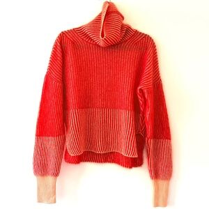 Humanoid Wool Mohair Funnel Neck Ribbed Sweater Lightweight Tomato Red NWOT Soft